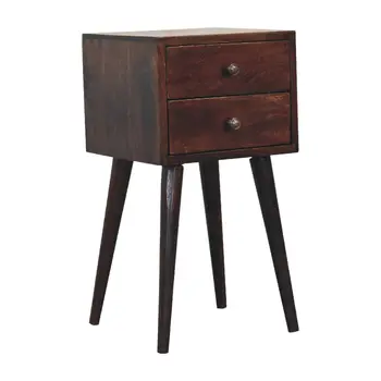 22" Walnut Solid Wood Square Two Drawer Nightstand