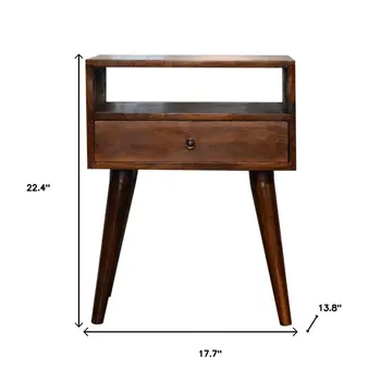 22" Brown Solid Wood One Drawer Nightstand