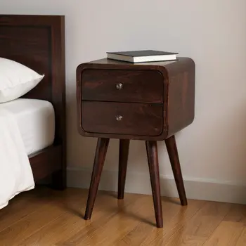 22" Walnut Solid Wood Square Two Drawer Nightstand