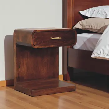 22" Chestnut Solid Wood One Drawer Nightstand With Floor Shelf