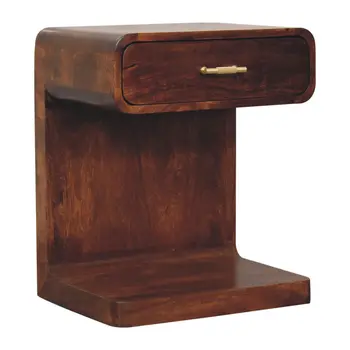 22" Chestnut Solid Wood One Drawer Nightstand With Floor Shelf
