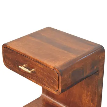 22" Chestnut Solid Wood One Drawer Nightstand With Floor Shelf
