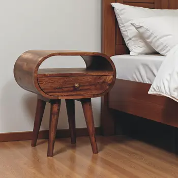 21" Brown Solid Wood Oval One Drawer Nightstand