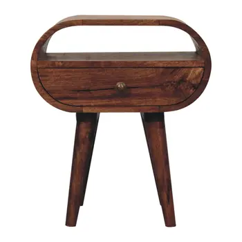 21" Brown Solid Wood Oval One Drawer Nightstand