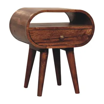21" Brown Solid Wood Oval One Drawer Nightstand