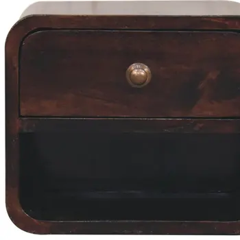 16" Walnut Solid Wood Round One Drawer Floating Nightstand
