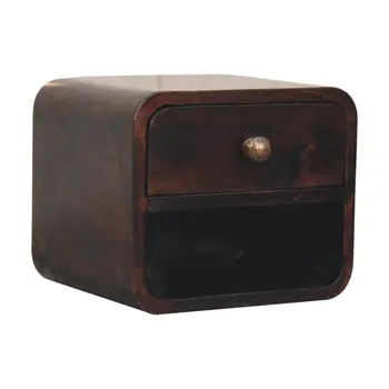 16" Walnut Solid Wood Round One Drawer Floating Nightstand