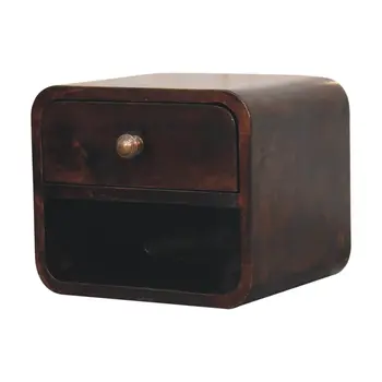 16" Walnut Solid Wood Round One Drawer Floating Nightstand