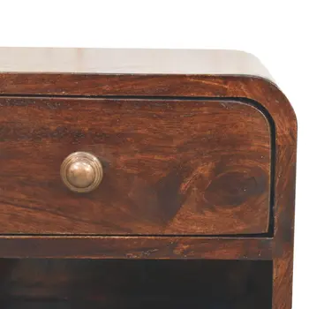 16" Walnut Solid Wood Round One Drawer Floating Nightstand