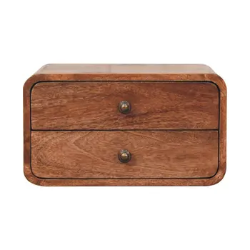18" Brown Solid Wood Two Drawer Floating Nightstand