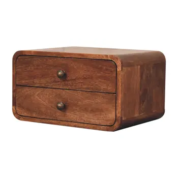 18" Brown Solid Wood Two Drawer Floating Nightstand