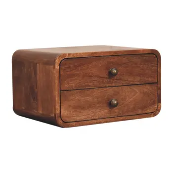 18" Brown Solid Wood Two Drawer Floating Nightstand