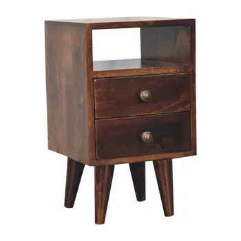 20" Walnut Solid Wood Square Two Drawer Nightstand