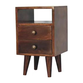 20" Walnut Solid Wood Square Two Drawer Nightstand