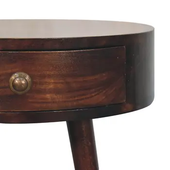 22" Walnut Solid Wood Round One Drawer Nightstand