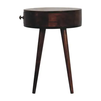 22" Walnut Solid Wood Round One Drawer Nightstand