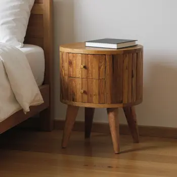 18" Natural Solid Wood Oval Two Drawer Nightstand