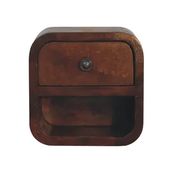 8" Dark Brown Solid Wood Square One Drawer Nightstand