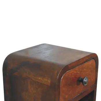 8" Dark Brown Solid Wood Square One Drawer Nightstand