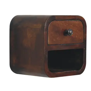 8" Dark Brown Solid Wood Square One Drawer Nightstand