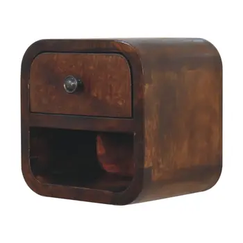 8" Dark Brown Solid Wood Square One Drawer Nightstand