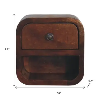 8" Dark Brown Solid Wood Square One Drawer Nightstand