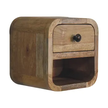 8" Beige Solid Wood Square One Drawer Nightstand