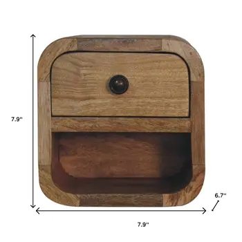 8" Beige Solid Wood Square One Drawer Nightstand