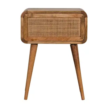 21" Natural Solid Wood Cane Rattan One Drawer Nightstand