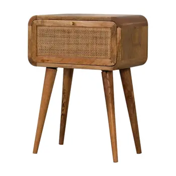 21" Natural Solid Wood Cane Rattan One Drawer Nightstand