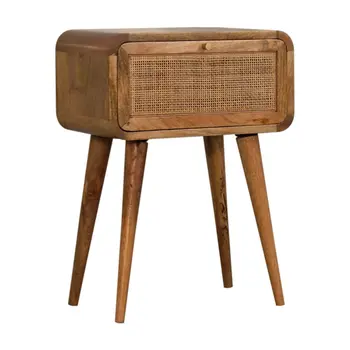 21" Natural Solid Wood Cane Rattan One Drawer Nightstand