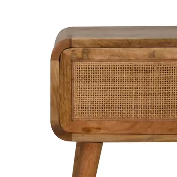 21" Natural Solid Wood Cane Rattan One Drawer Nightstand