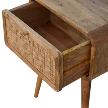 21" Natural Solid Wood Cane Rattan One Drawer Nightstand