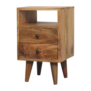 20" Brown Solid Wood Two Drawer Nightstand