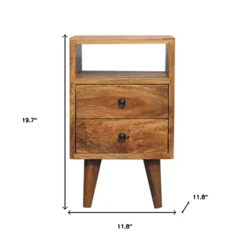20" Brown Solid Wood Two Drawer Nightstand