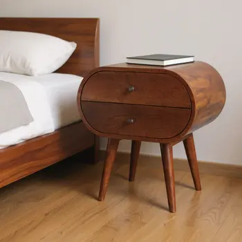 24" Chestnut Solid Wood Oval Two Drawer Nightstand