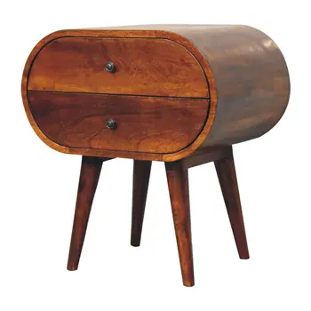 24" Chestnut Solid Wood Oval Two Drawer Nightstand