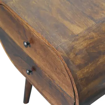24" Chestnut Solid Wood Oval Two Drawer Nightstand