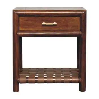 20" Chestnut Solid Wood One Drawer Nightstand With Leather Shelf