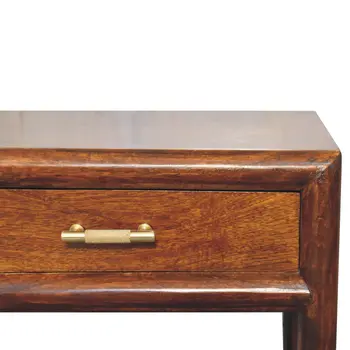 20" Chestnut Solid Wood One Drawer Nightstand With Leather Shelf