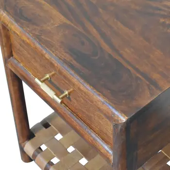 20" Chestnut Solid Wood One Drawer Nightstand With Leather Shelf