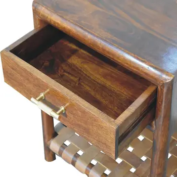 20" Chestnut Solid Wood One Drawer Nightstand With Leather Shelf