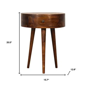 21" Brown Solid Wood Round One Drawer Nightstand