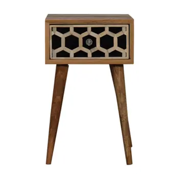 20" Black White And Brown Solid Wood Geometric Bone Inlay One Drawer Nightstand
