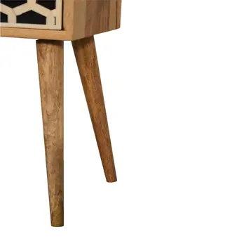 20" Black White And Brown Solid Wood Geometric Bone Inlay One Drawer Nightstand