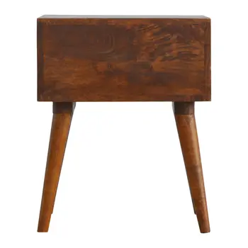 22" Chestnut Solid Wood Geometric Brass Inlay Two Drawer Nightstand