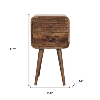 22" Brown Solid Wood Square Two Drawer Nightstand