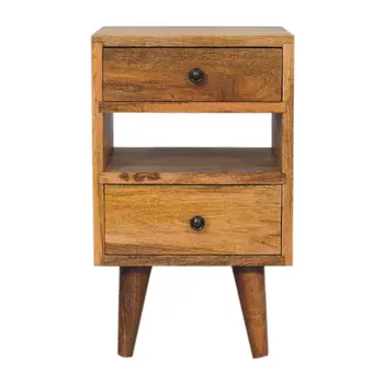 20" Brown Solid Wood Two Drawer Nightstand