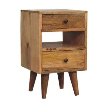 20" Brown Solid Wood Two Drawer Nightstand