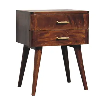 23" Brown Solid Wood Two Drawer Nightstand